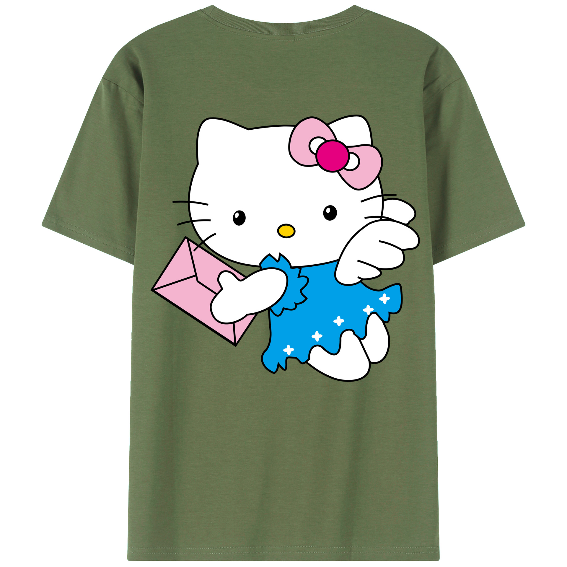 （画像用） Hello Kitty ハローキティ 綿100％ メンズ半袖Tシャツ（バックプリント） 通気性